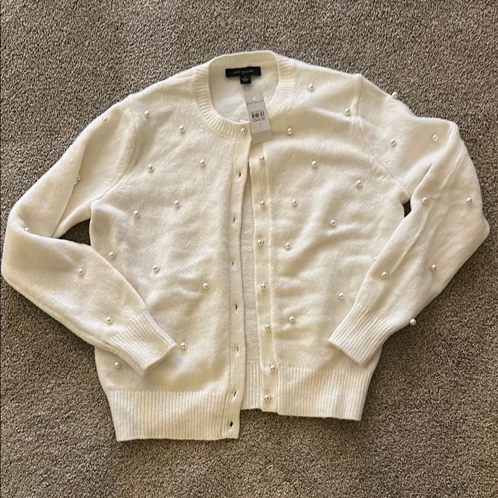 NWT White Pearl Embellished Sweater